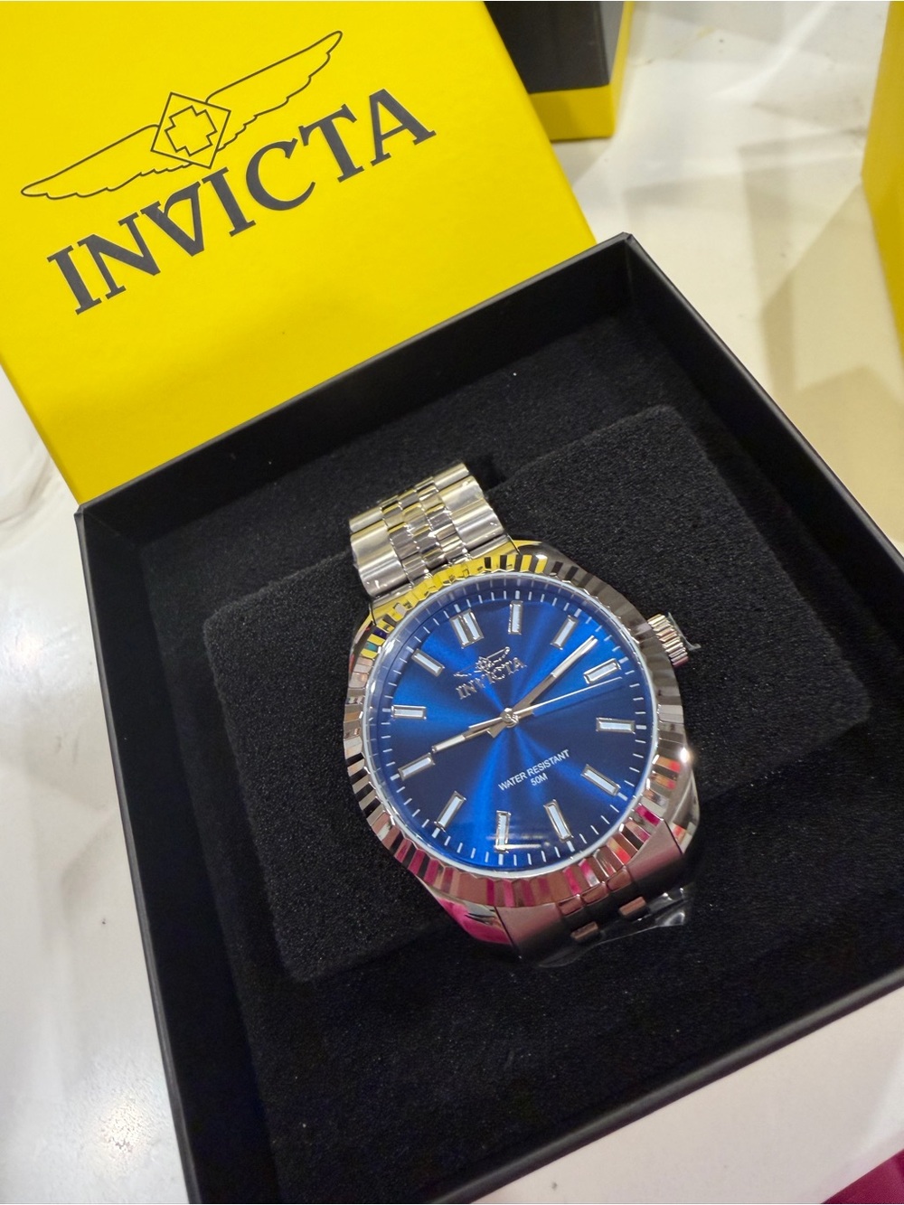 Invicta Silver & Gold Bracelet Watch with Blue Sunburst Dial